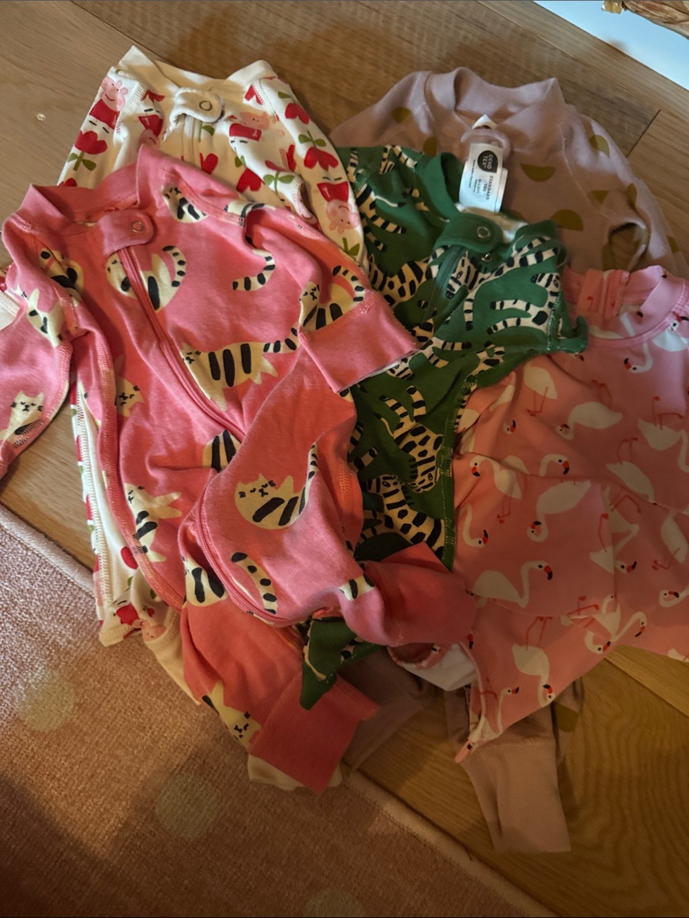 Hanna Andersson Pink and Green Animal-Print Pajama Bundle and pink flamingo swim